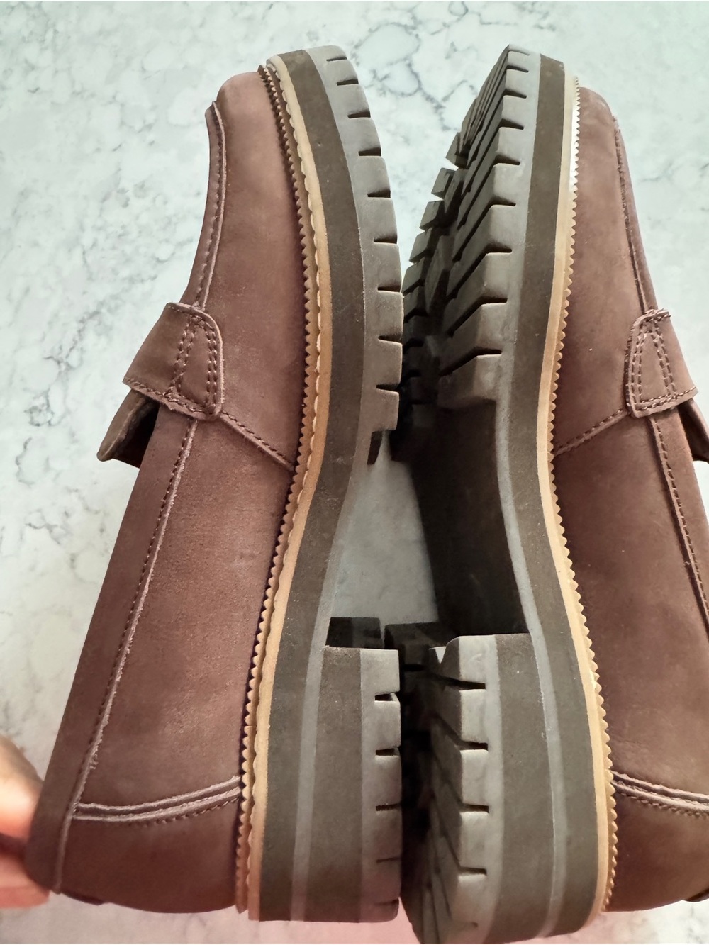 TOMS Cara Brown Leather Lug Sole Penny Loafers Women’s 8 Preppy Chunky